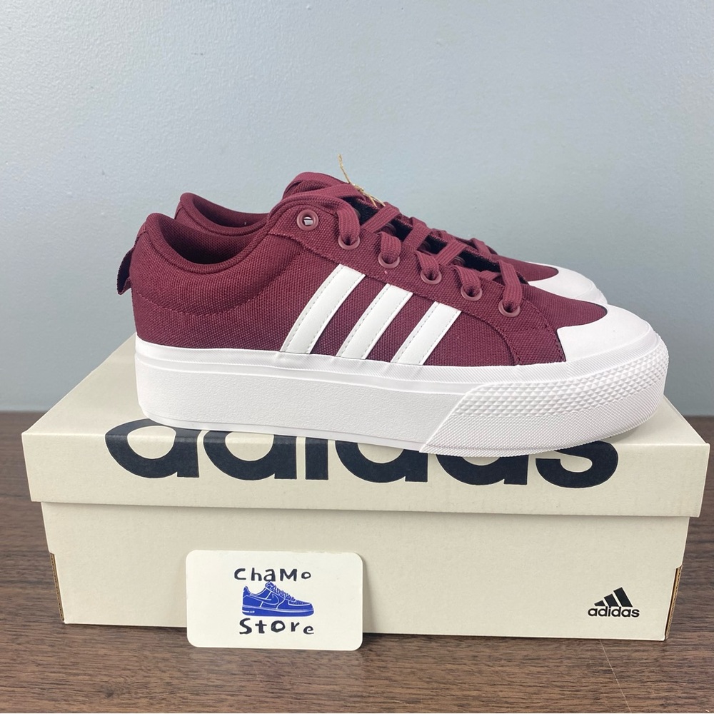 Adidas Women's Burgundy and White Sneakers